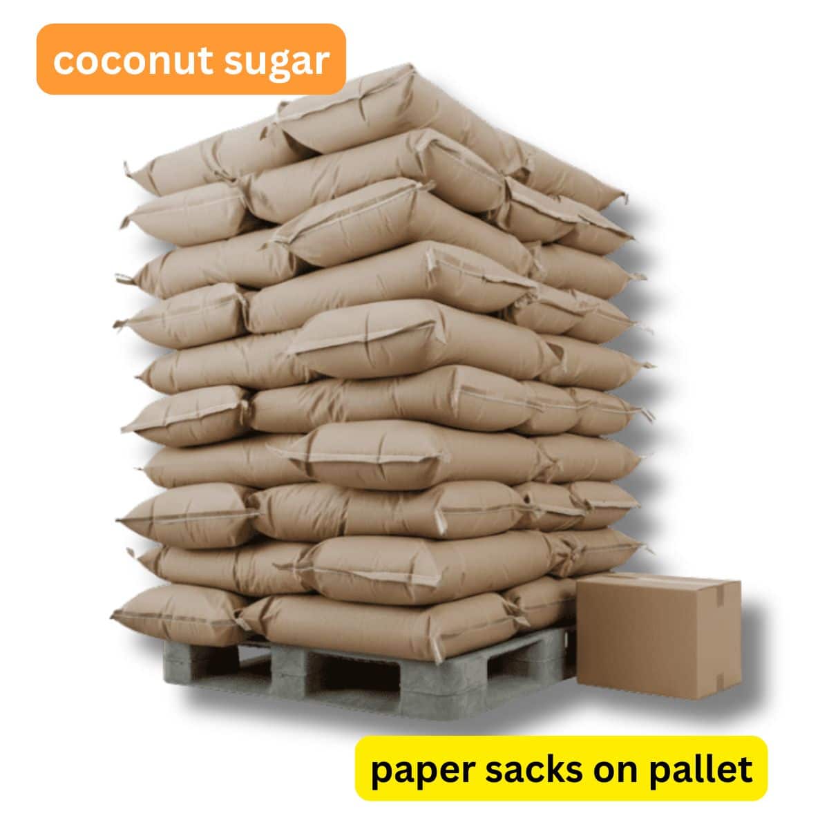 coconut sugar packed on pallet 54 paper sacks x20kg